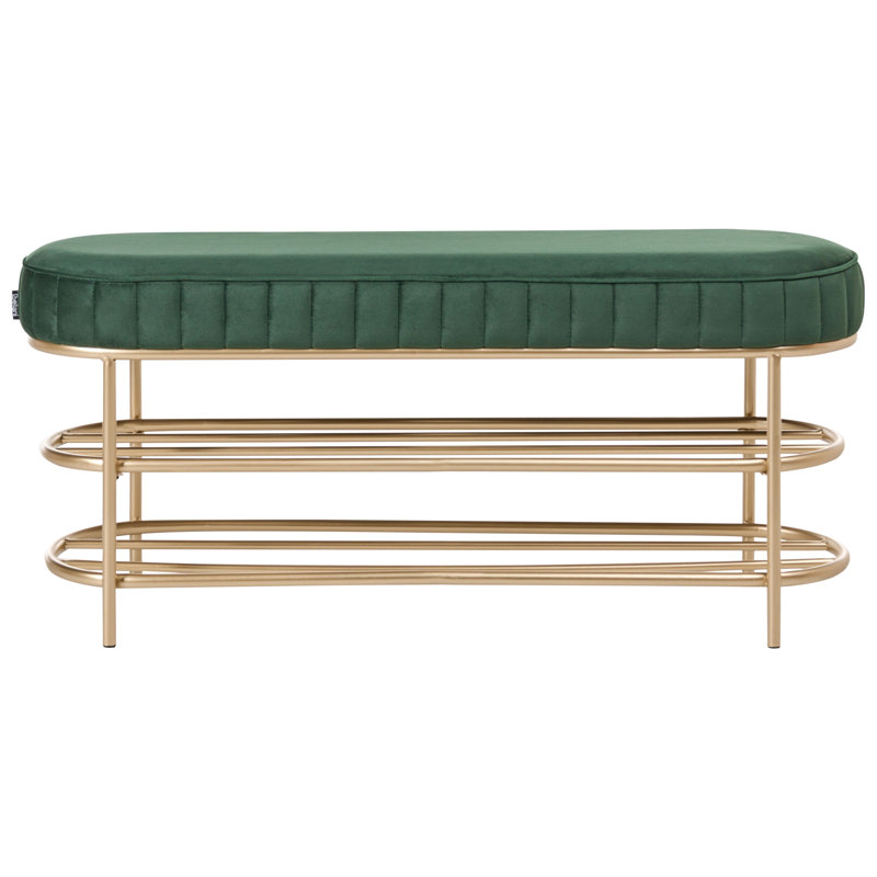 100% Polyester Upholstered Storage Bench, Green