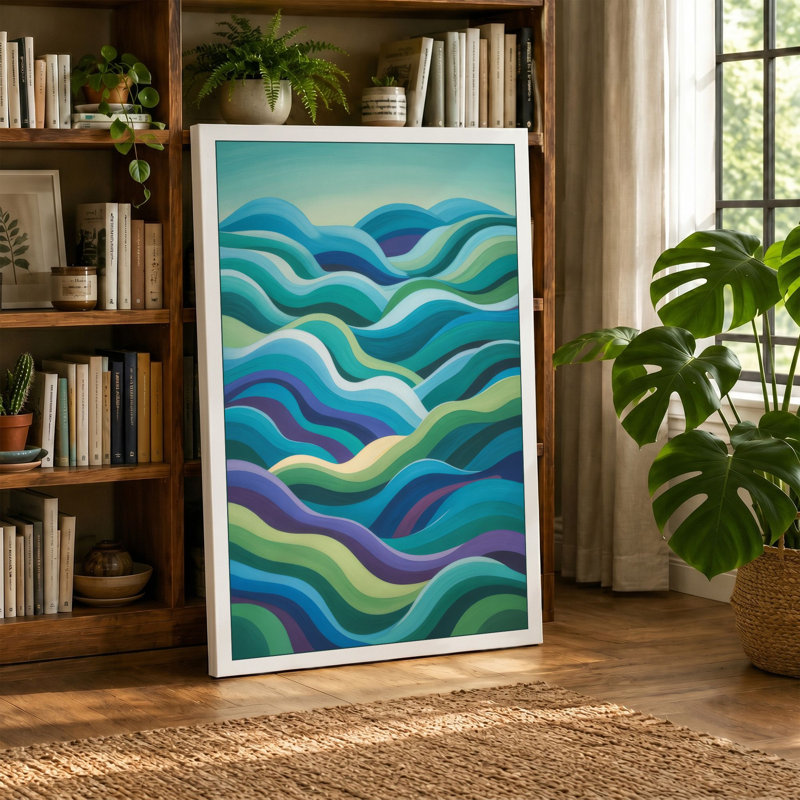 Flowing Tides Modern 1 Piece Wrapped Canvas Wall Art, 30x20 - 76.2 x 50.8 cm, Cream Border