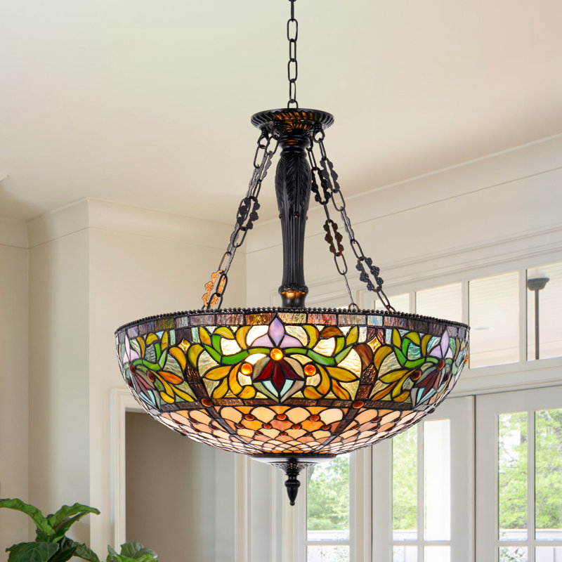 5-Light 19" Tiffany Style Stained Glass Chandelier
