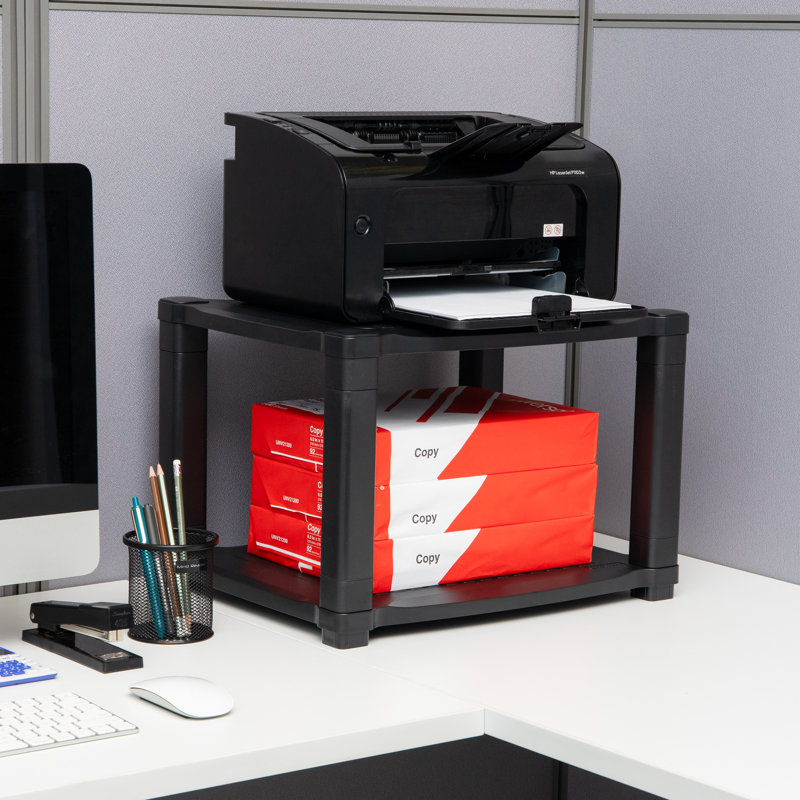 Black Adjustable Height Mobile Printer Cart with 3 Shelves