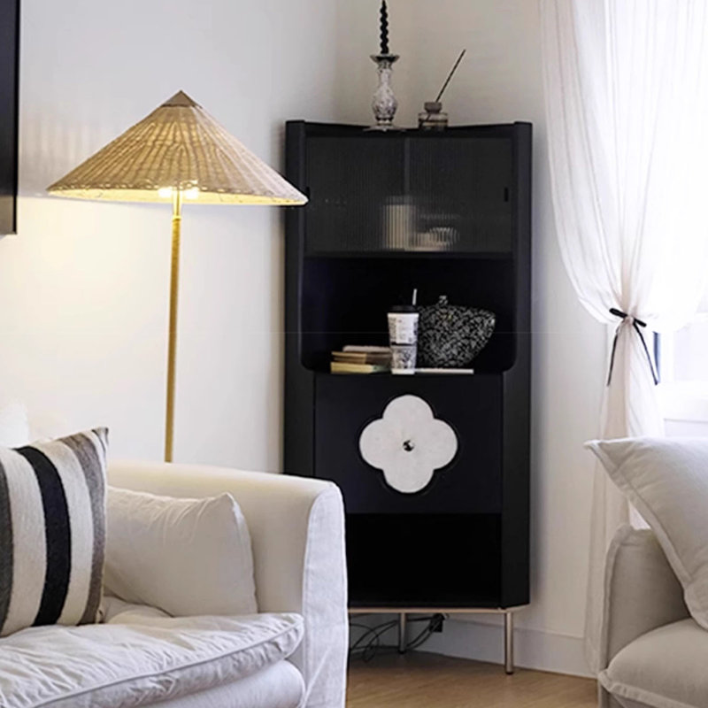 Armoire de coin noire en bois massif