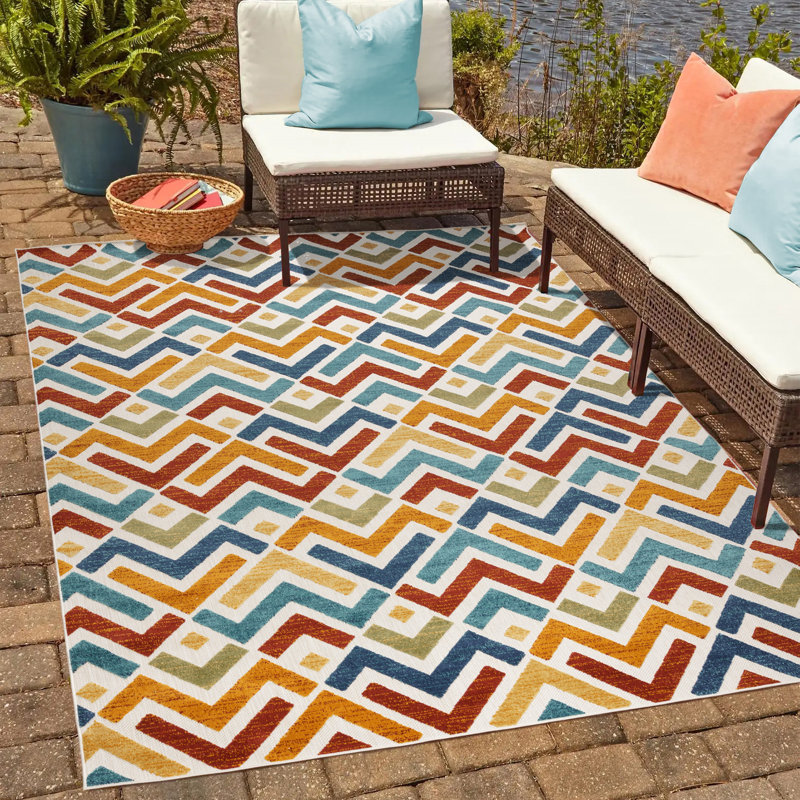 Red and Multicolor Geometric Flat Woven Synthetic Area Rug 8' x 10'