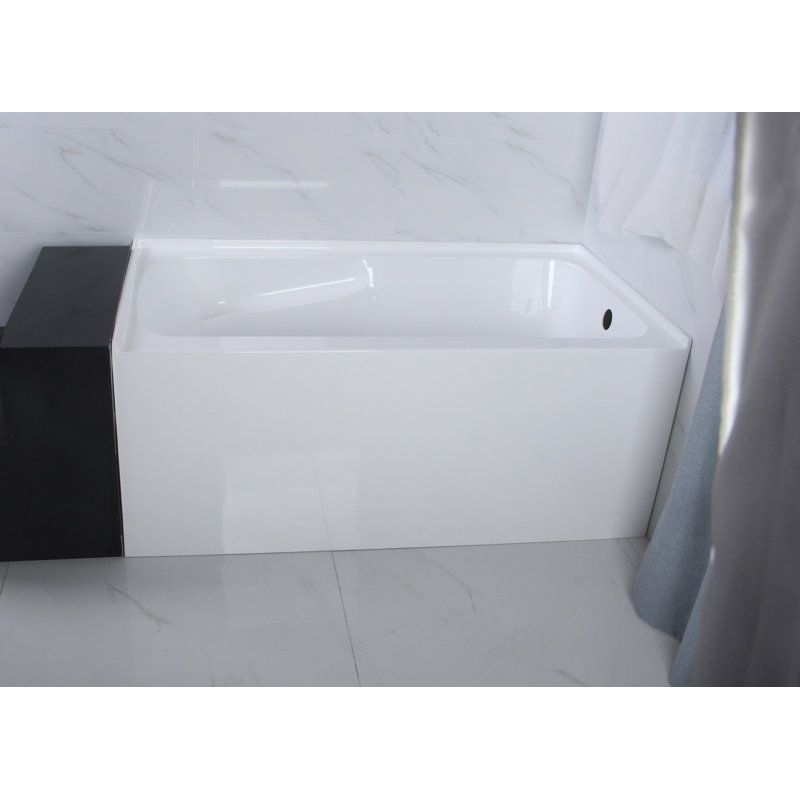 Kingston Brass Aqua Eden Acrylic Rectangular 3-Wall Alcove Tub with Arm Rest and Drain Hole, Right