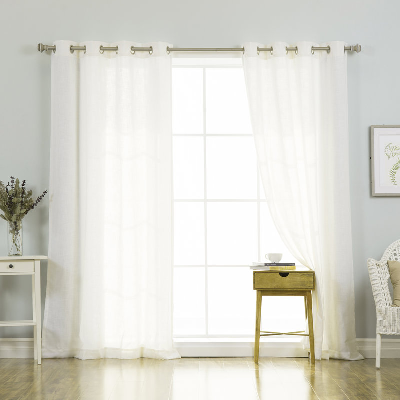 Rideau à œillets en mélange de lin Sickels, Blanc, L 52 po x L 96 po