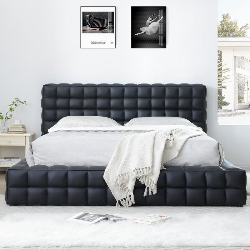 Livia Vegan Leather Upholstered Bed Fram, Black, King