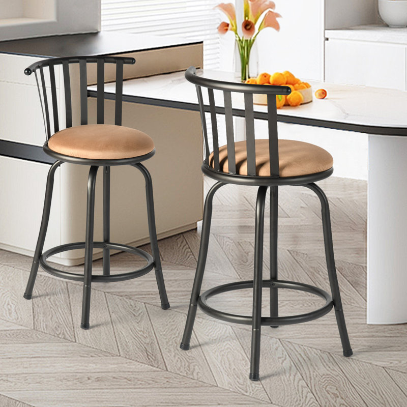 Klyne Swivel Upholstered Suede Adjustable Height Counter Stool with Steel Frame, 2