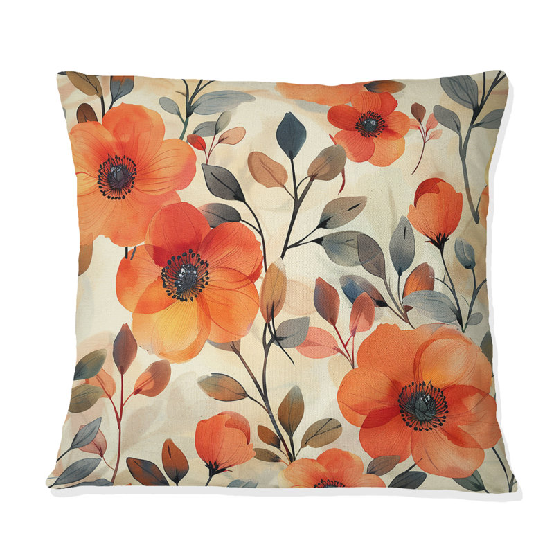 Floral Retro Harmony I - Coussin décoratif rétro Floral, H 18 po x H 18 po