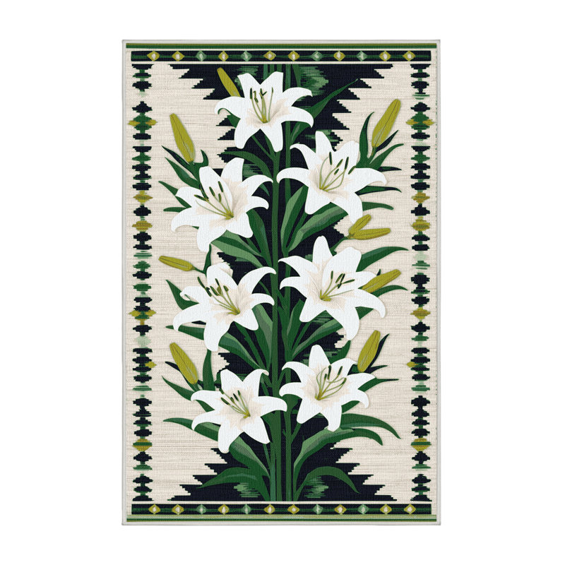 Washable Desert Lily Southwestern Area Rug, Rectangle 6' x 9'