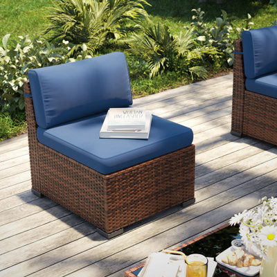 Outdoor Armless Wicker  Chair With Cushions (Set Of 2)