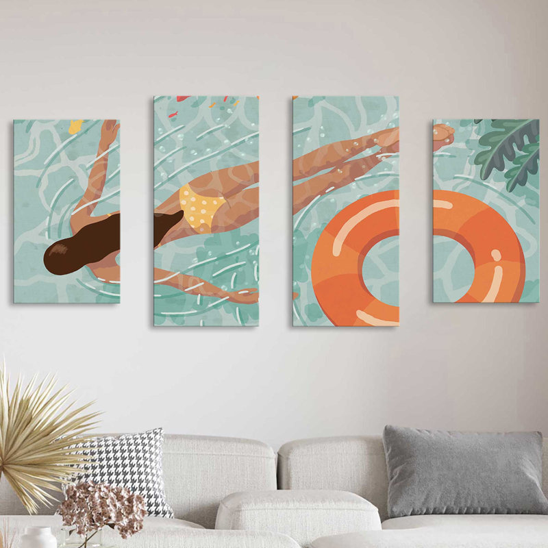 Beach Babes IV - 4 pièces sur toile tendue, H 38 po x l 72 po x P 1,5 po