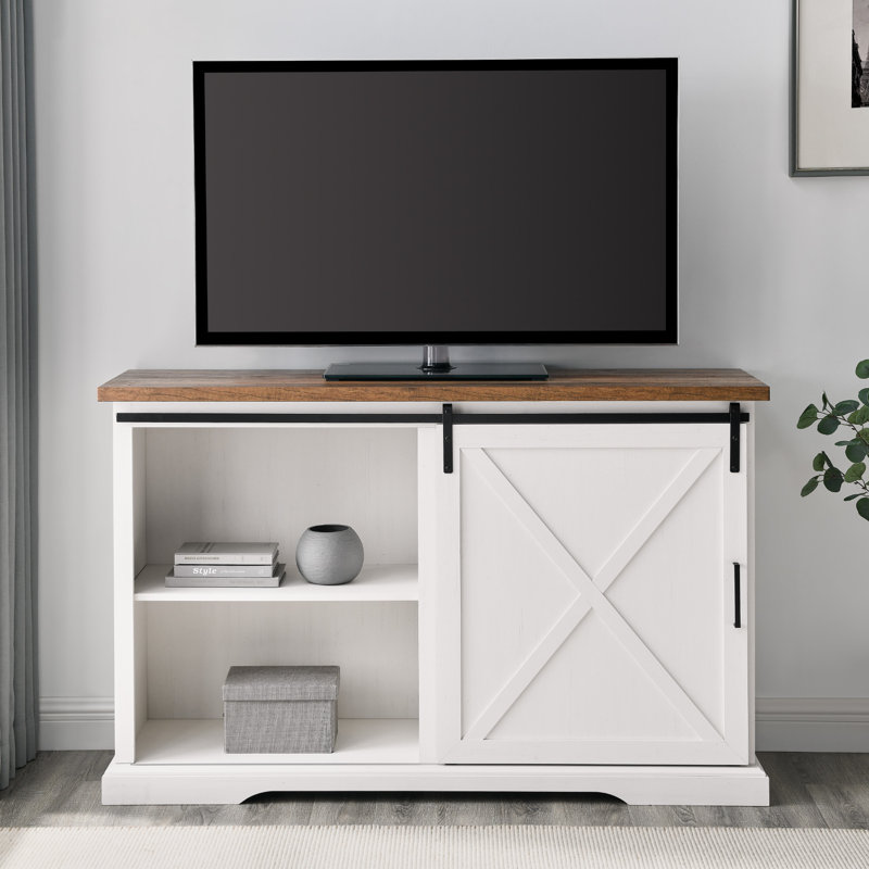 Analaura 56" Wide Sliding Door Sideboard with 3 Drawers, Rustic Oak/Brushed White