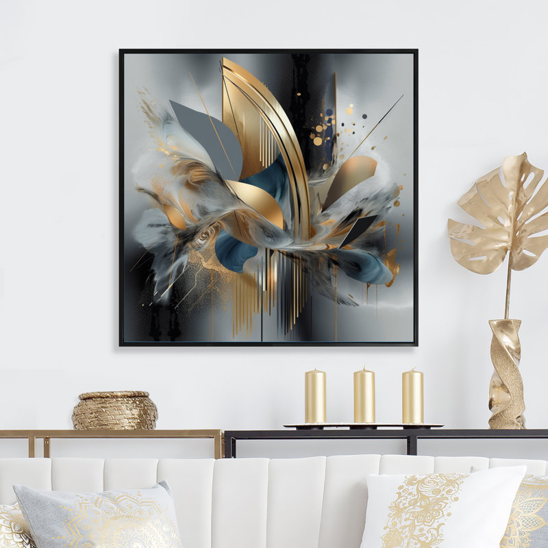 «Grey Soft Colors Marble Abstract II», reproduction sur toile , H 36 po x l 36 po, Reproduction avec cadre flottant, Noir