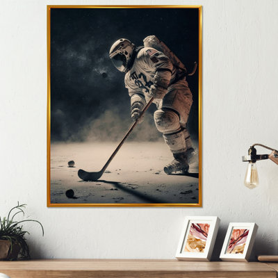 Spaceman jouant au hockey - Impression sur toile
