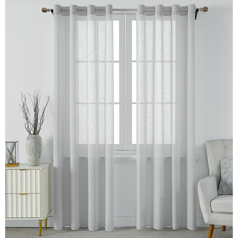Paire de rideaux légers en polyester semi-transparents avec œillets Draycott (ensemble de 2), Gris bleuâtre