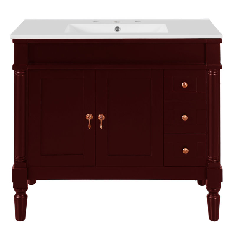 Exquisite 36" Bathroom Vanity With Ceramic Top, Gold, Red