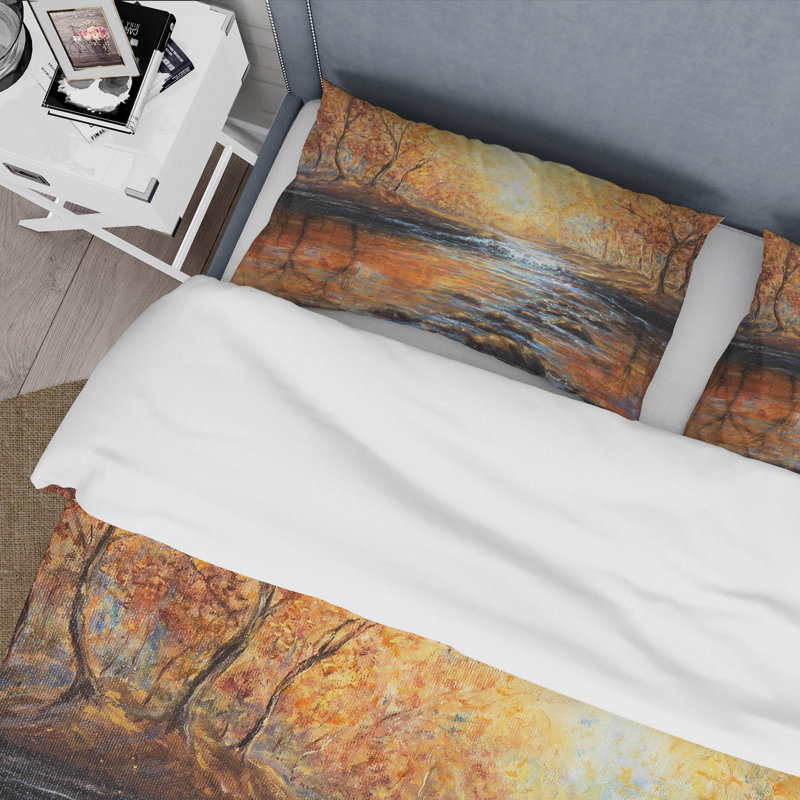 Morning Light In The Autumn Forest - Ensemble de housse de couette Lake House - Microfibre de polyester