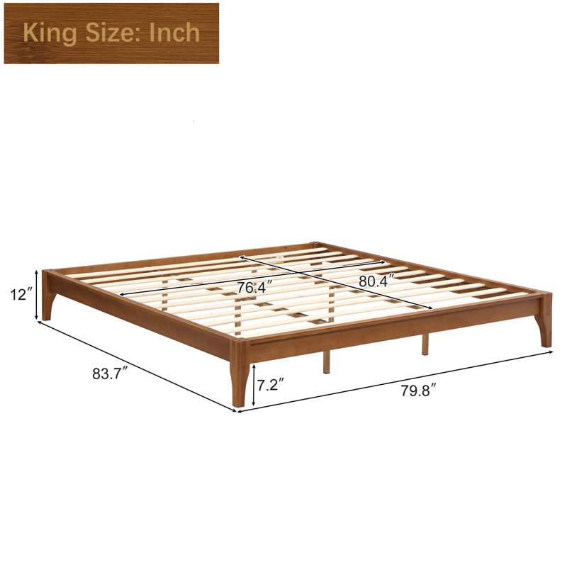 Bamboo Wood Platform Bed Frame, King, Brown