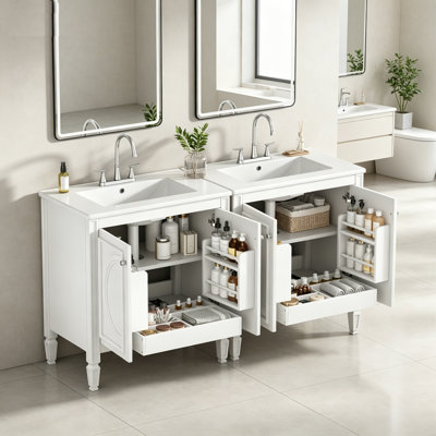 Ensemble de meuble-lavabo double autoportant 60 po avec lavabos en céramique Baume
