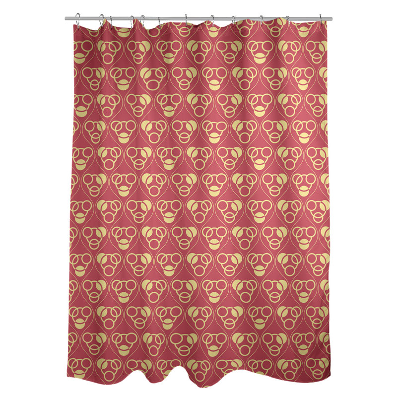 Rideau de douche simple cercles et vagues classic, Rouge / Jaune