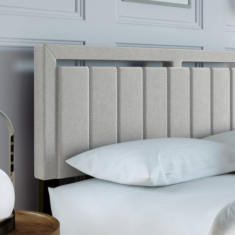Base de lit tapissier Senata Linen, Blanc, Simple