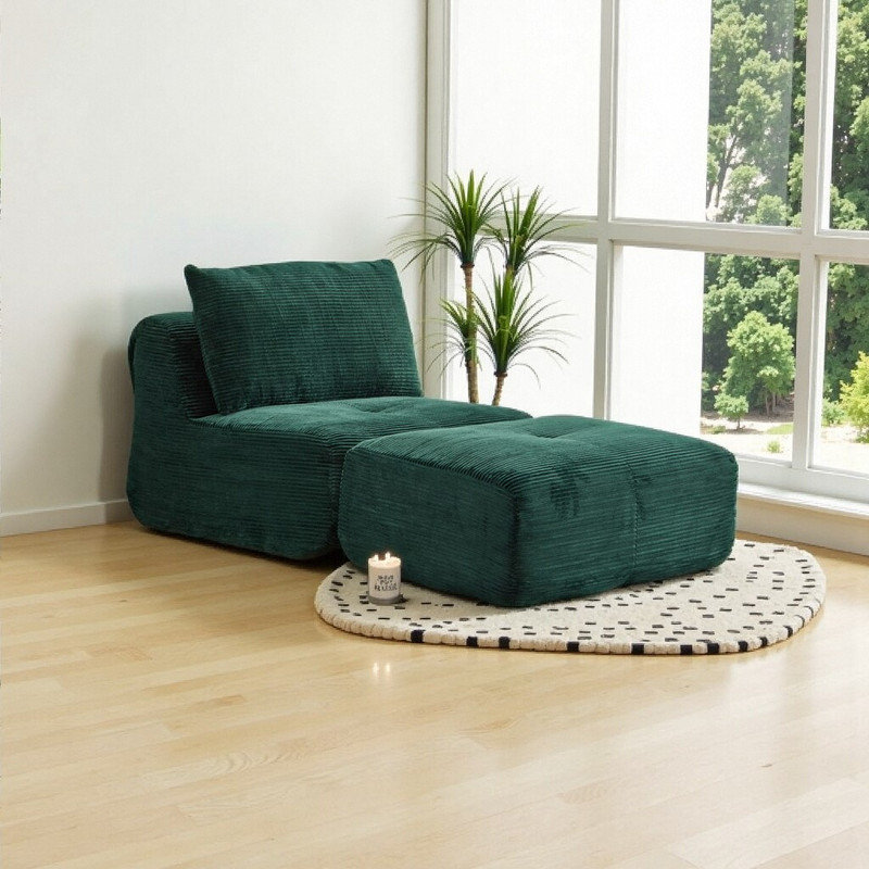 Canapé modulaire moderne en mousse à mémoire de forme avec repose-pieds, chaise longue en velours côtelé, aucun assemblage requis