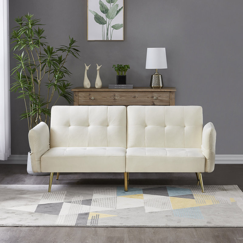 Canapé-lit en velours 77,42 po Tyjai, Velours beige