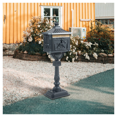 Boîte aux lettres verrouillable en fonte d'aluminium avec boîte aux lettres noire robuste
