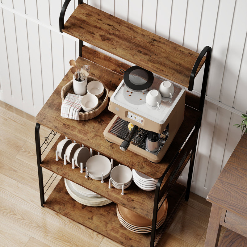 Étagère de boulanger avec prise de courant, support pour micro-ondes, brun rustique, H 49,2 po x l 23,6 po x P 15,7 po