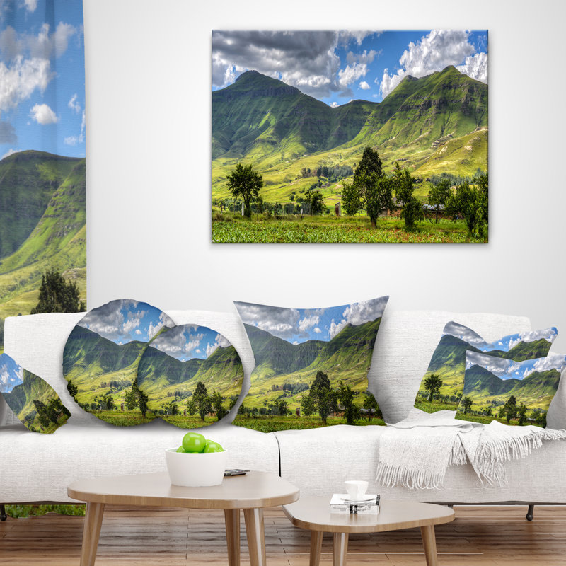 Coussin imprimé montagnes du Lesotho, 16 po x 16 po, Coussin décoratif