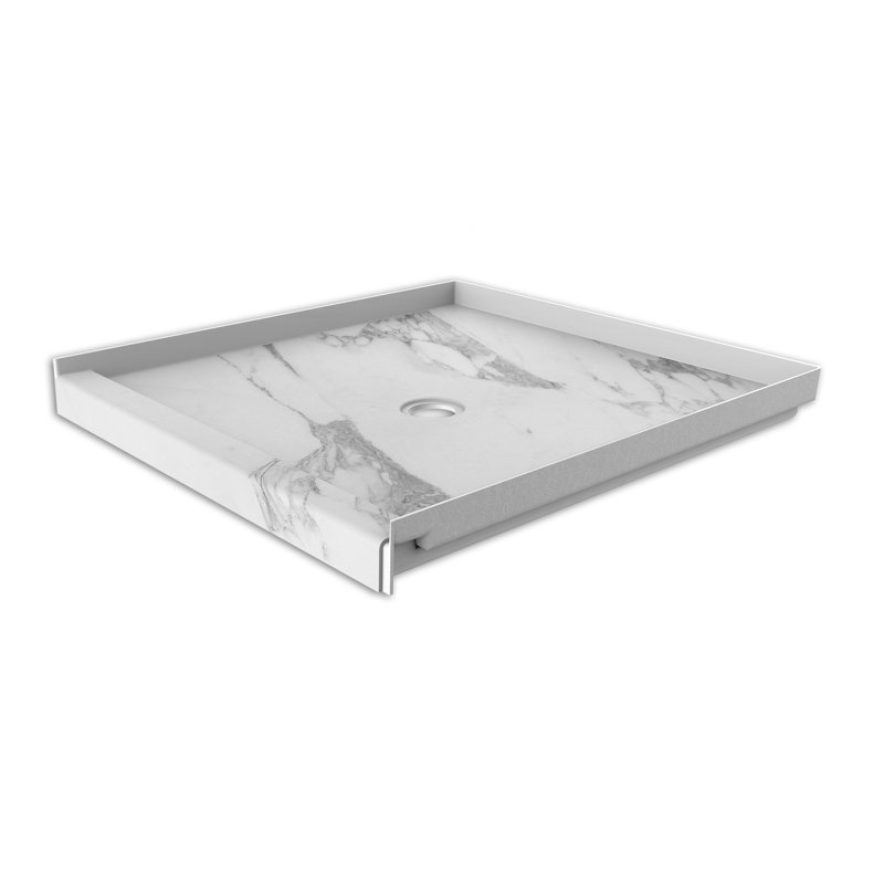 Base de douche en alcôve avec drain central FlexStone® l 36 po x P 36 po blanc Calacatta, Calacatta White