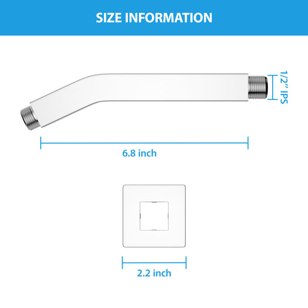 6.8 Inch Offset Square Stainless Shower Arm Dimension Diagram