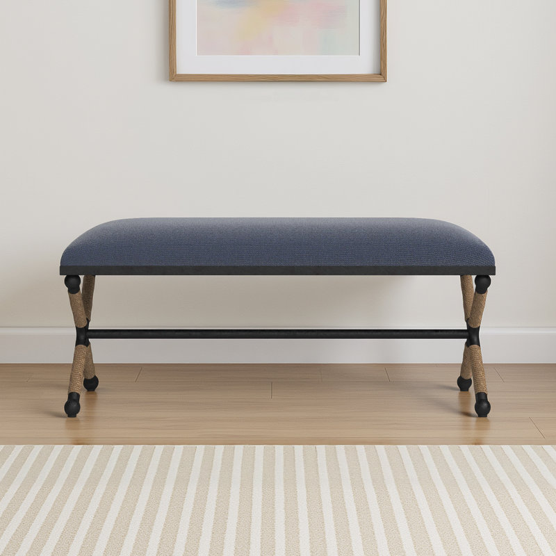 Milana Cotton Upholstered Bench, Navy