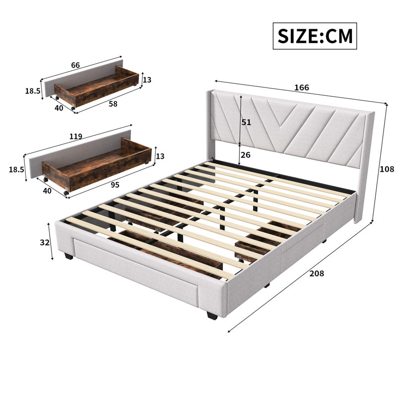 Upholstered Storage Bed,  European Kingsize (160 x 200 cm)