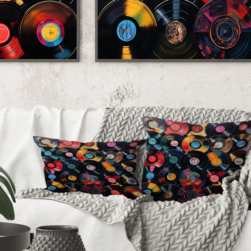 Coussin décoratif coloré avec disques vinyle Melody III