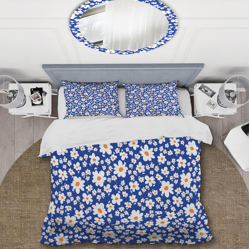 Fleurs blanches abstraites - Ensemble de housse de couette Cabin & Lodge, Housse de couette pour grand lit et 2 taies décor
