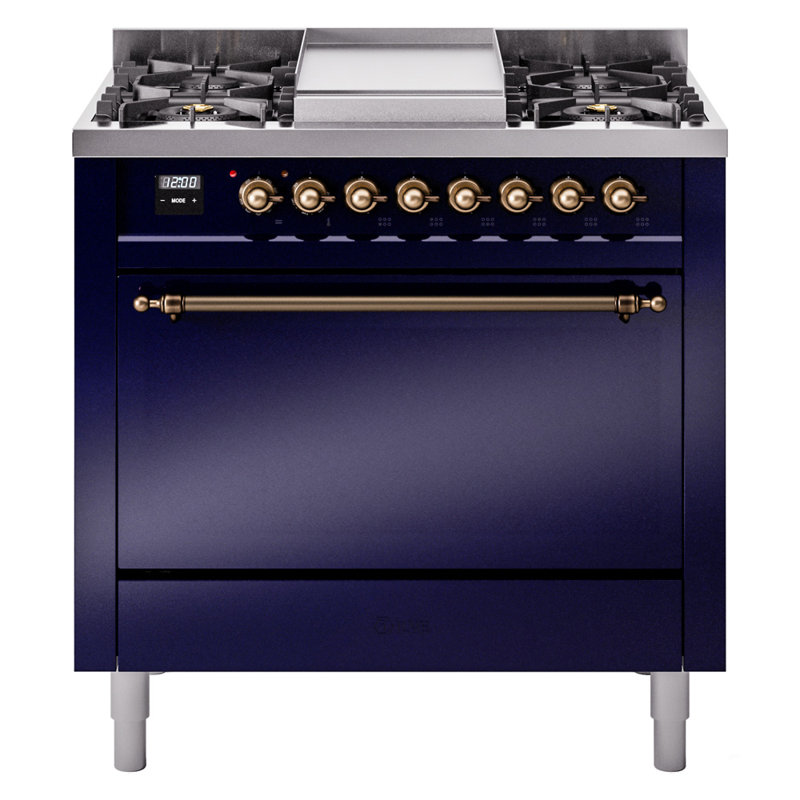 ILVE Nostalgie II 36 in Dual Fuel Range, Natural Gas, Midnight Blue/Bronze