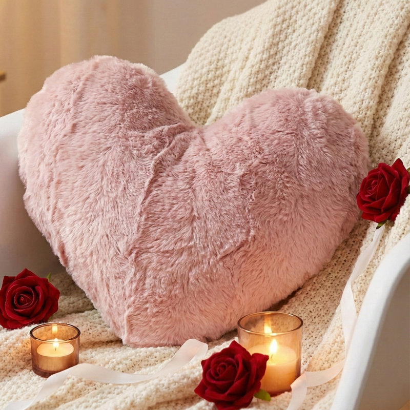 Coussin en forme de cœur rose Dusty Rose, coussin décoratif décoratif en fausse fourrure