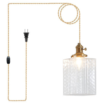  Hanging Lamp Plug In Golden Adjustable Light Cord Plug In Pendant Lights 6.5 Inch Glass Lampshade Hanging Pendant Light Hanging Light Fixture With Plug In Cord For Dining Room