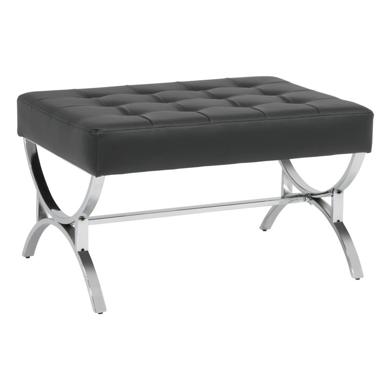 Alexuis Faux Leather Ottoman, Chrome/Black Faux Leather