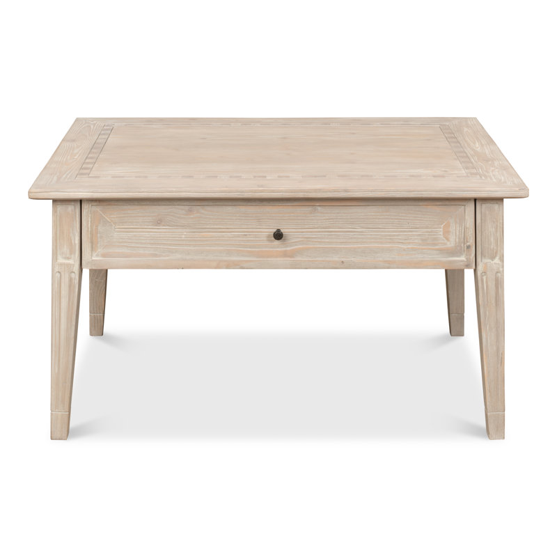 Ibiza Pine Wood Coffee Table with Checkerboard Parquet Inlay