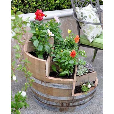 Wood Barrel Planter