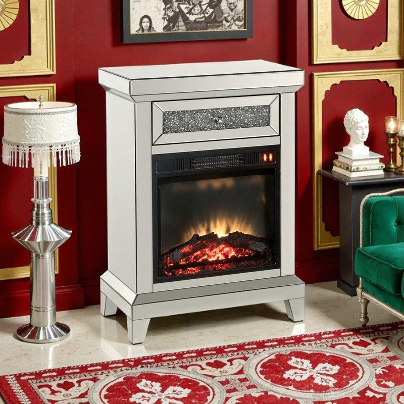 LED Electric Fireplace Insert With Storage Drawer, Timer 1400W Heater For 400 Sq Ft