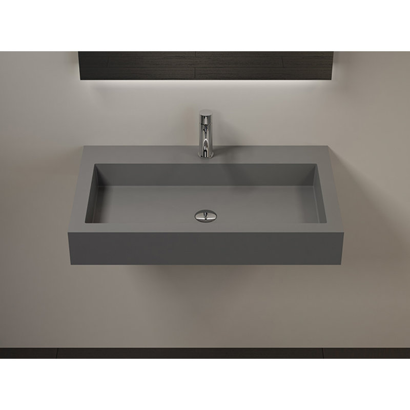 Lavabo de salle de bain mural en résine gris mat WT-06-L-MGRY 31,4 po x 18,8 po Badeloft