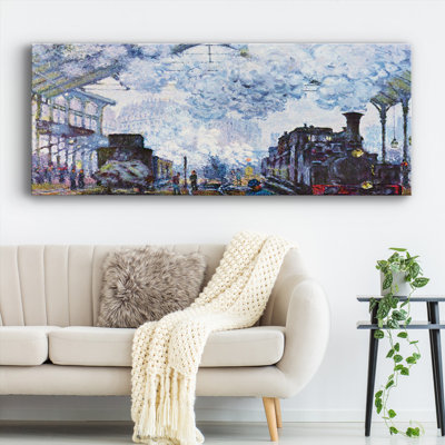 «Saint Lazare Station In Paris», arrivée d'un train par Monet sur toile