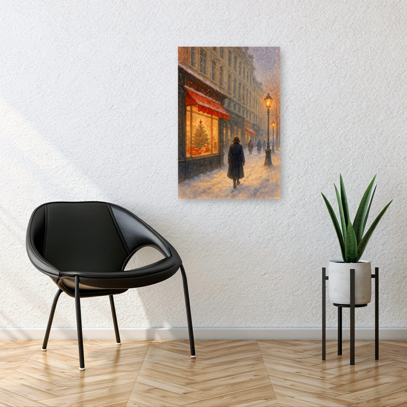 «Snowy Christmas City Walk», reproduction d'art classique de la ville de l'arbre de Noël abstrait, 36" H x 24" W