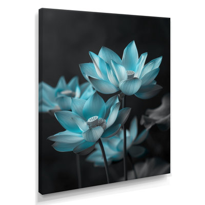 Art mural bleu Lotus rayonnant II - Lotus