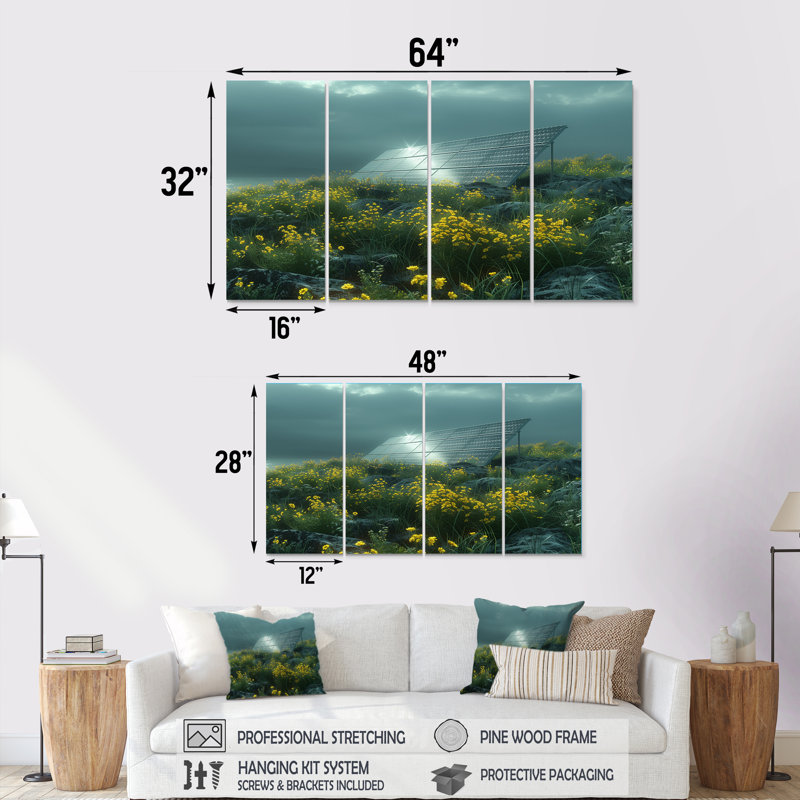 Panneaux solaires écoénergétiques jaune et vert - Ensemble de panneaux muraux solaires, H 32 po x l 64 po