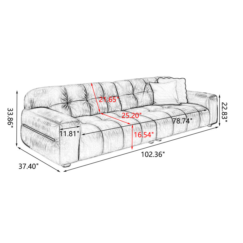  Coussin modulaire en cuir véritable, H 33,86 po x l 102,36 po x P 37,4 po, Café foncé
