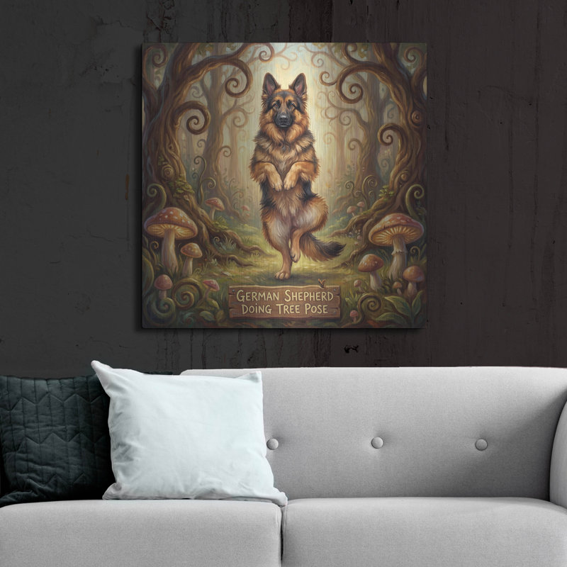  «German Shepherd Yoga Tree Pose» par Rich Monet, art mural en métal, 36 po x 36 po, H 36 po x l 36 po