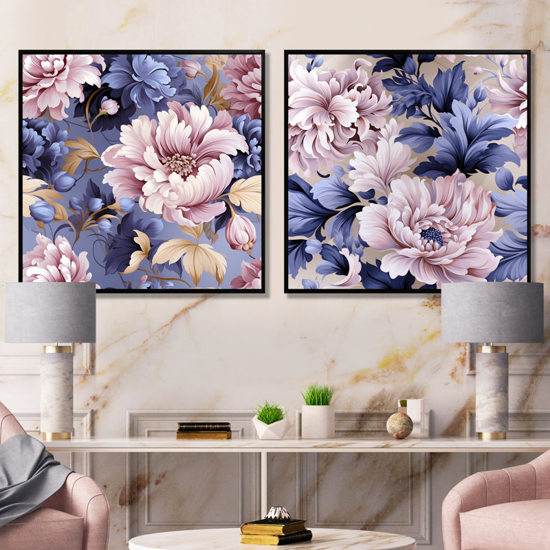 Ensemble de salon mural 2 pièces Pangle - Abstract Botanicals, Cadre noir, H 36 po x l 73 po x P 1,5 po